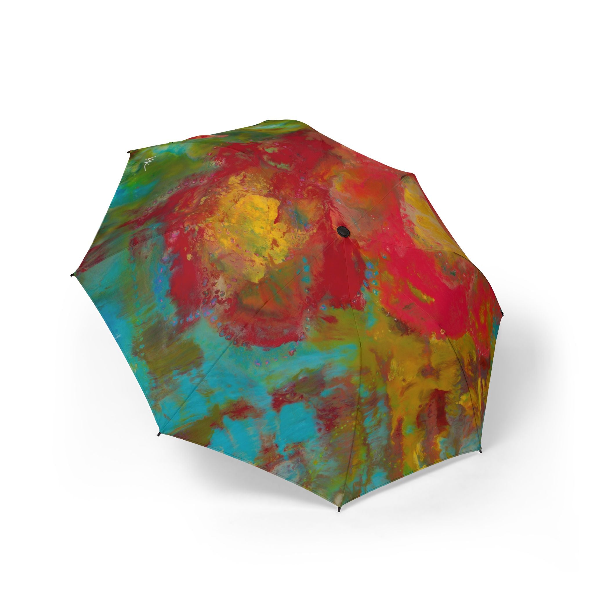 Colorful original art umbrella with a abstract floral pattern on a white background