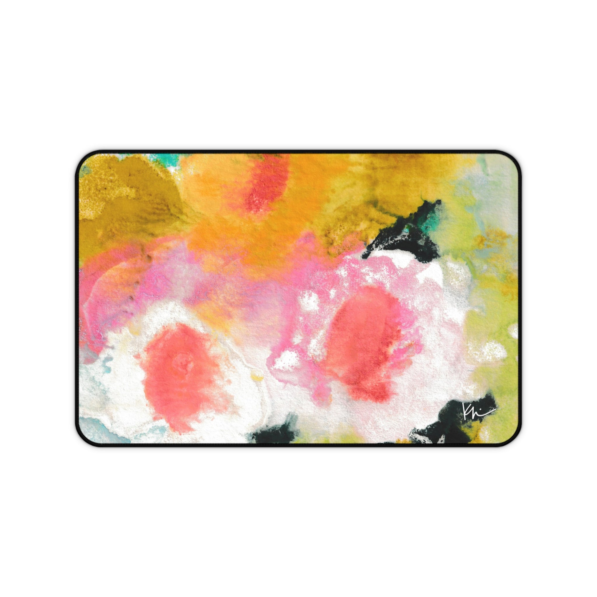 Desk mat with bright artwork of Peony Garden Abstract Flowers Support Human Artists