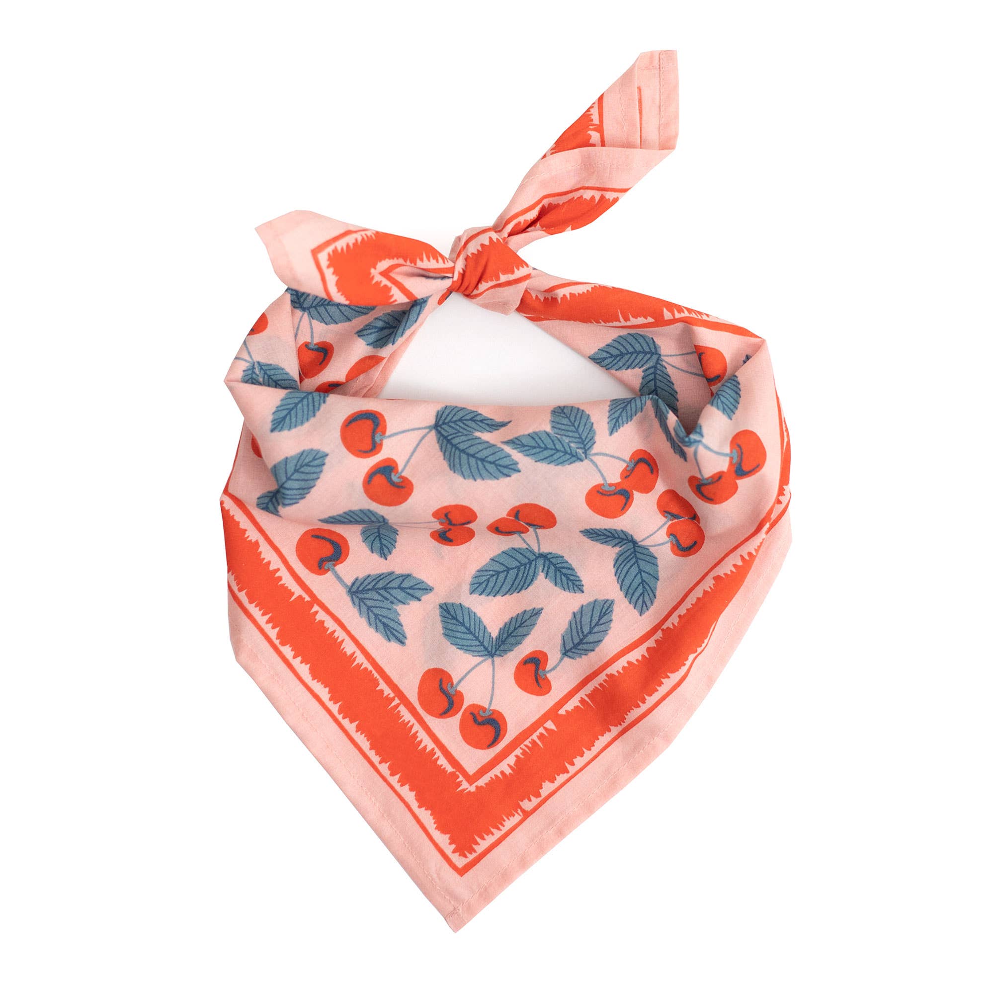 100% Cotton bandana with cherry pattern on a white background