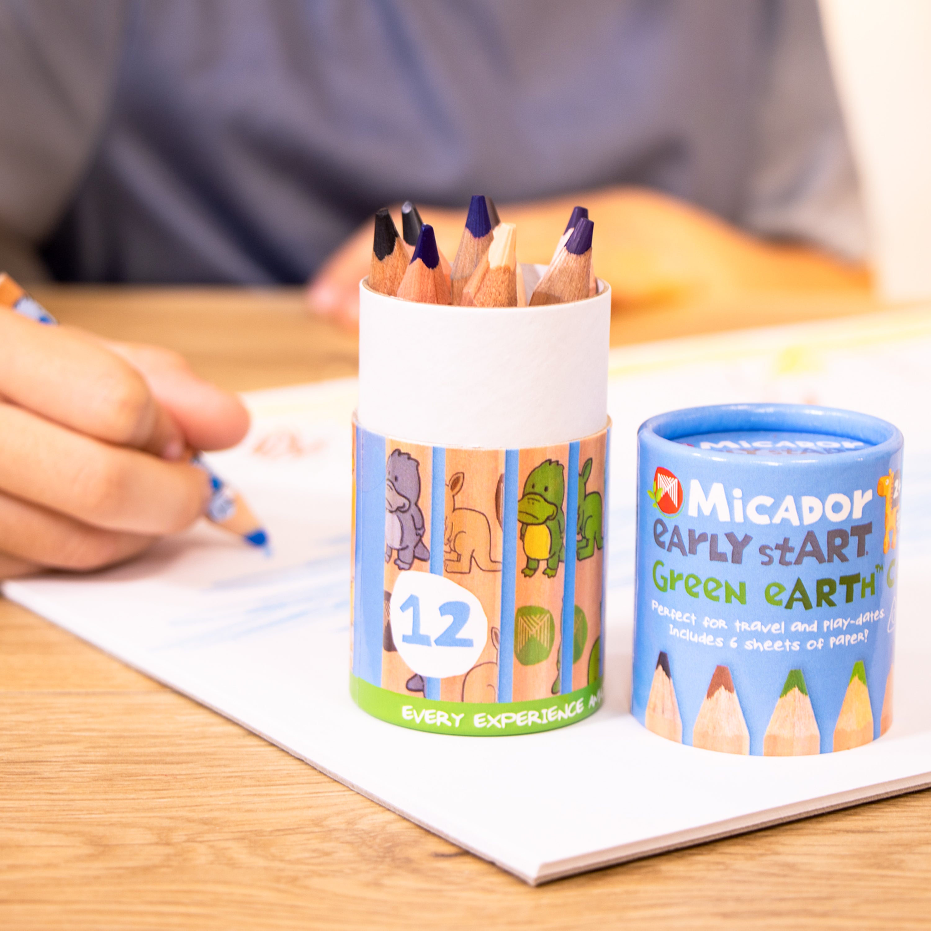 Set of chunky colored pencils for kids in a tube container