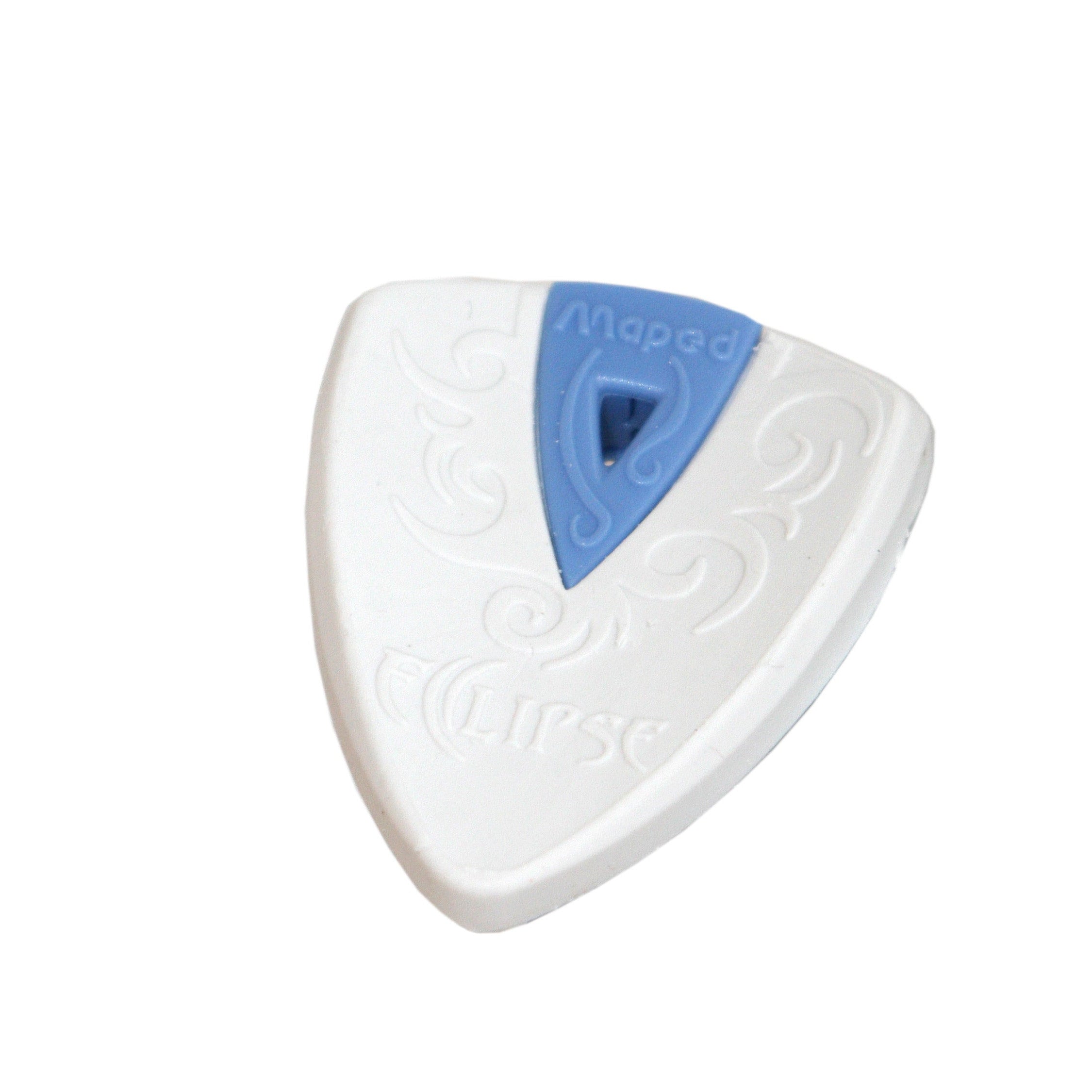 White eraser with a blue grip space on a white background