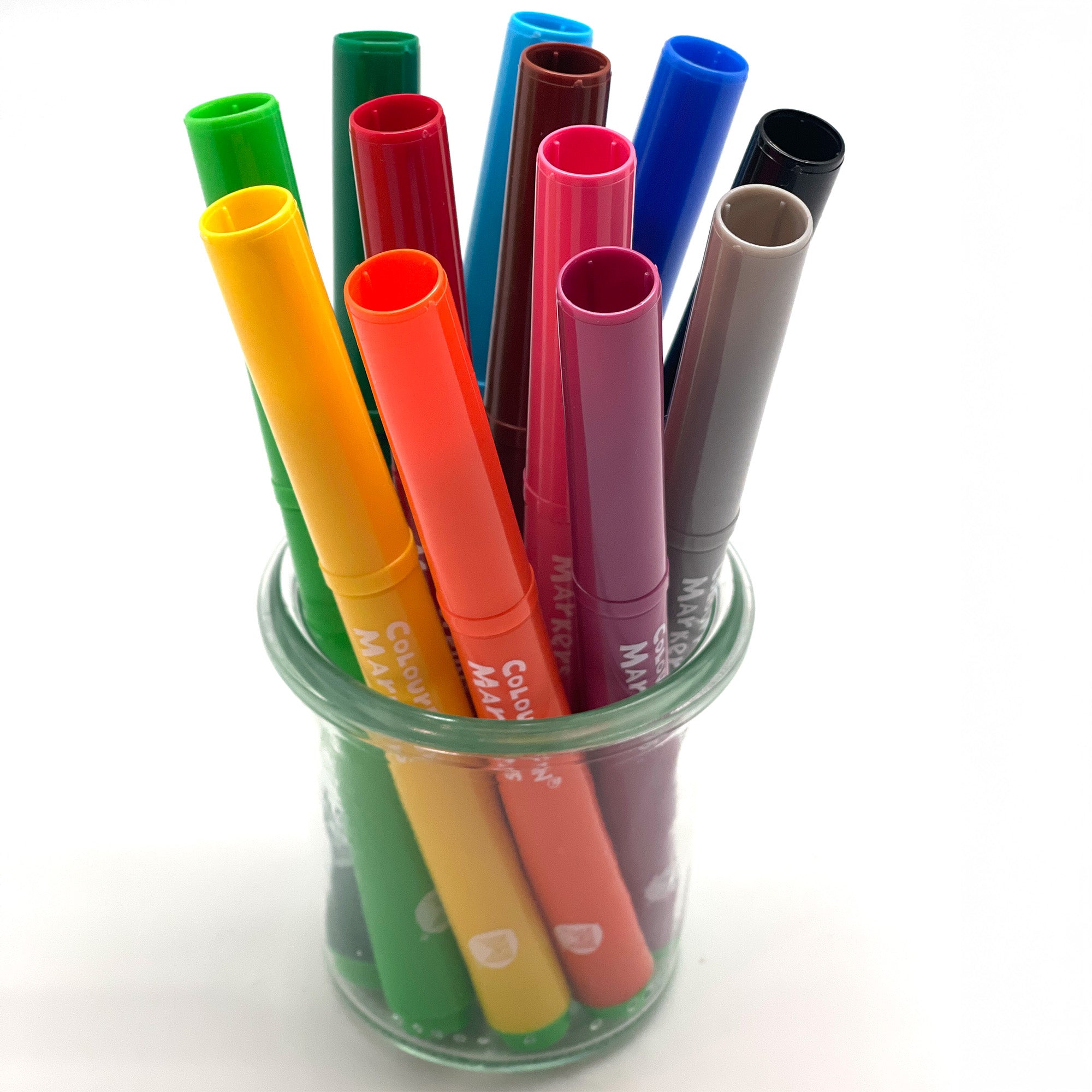 Washable markers in a glass jar
