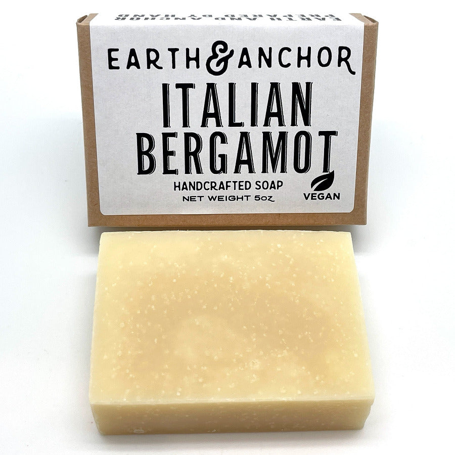 Earth & Anchor Italian Bergamot soap bar with packaging on a white background