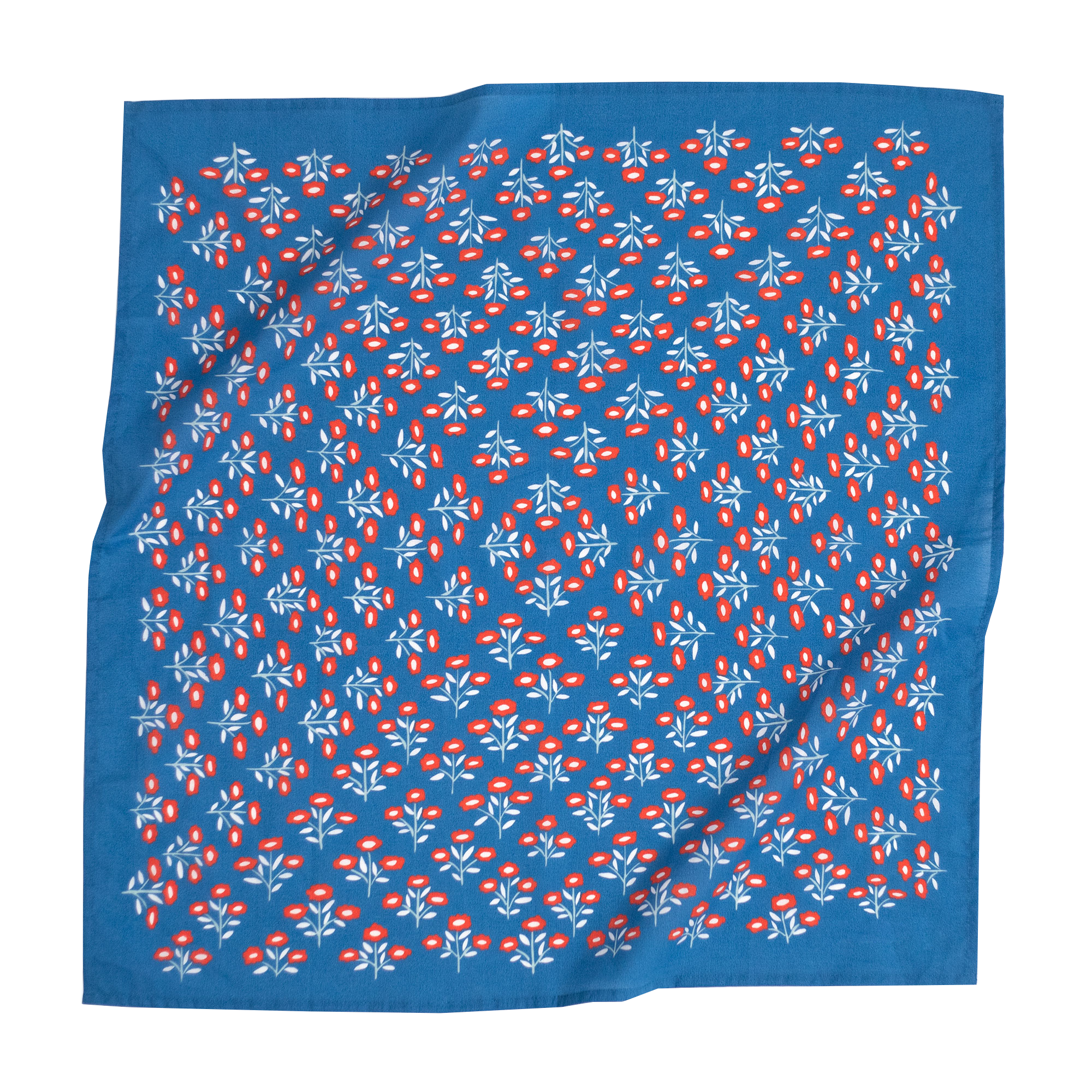 Bandana with Blue fabric with red and white floral pattern