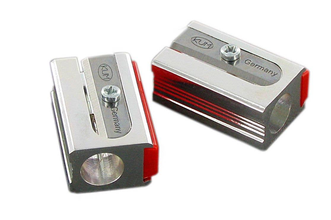 Two pencil sharpeners with KUM branding on a white background