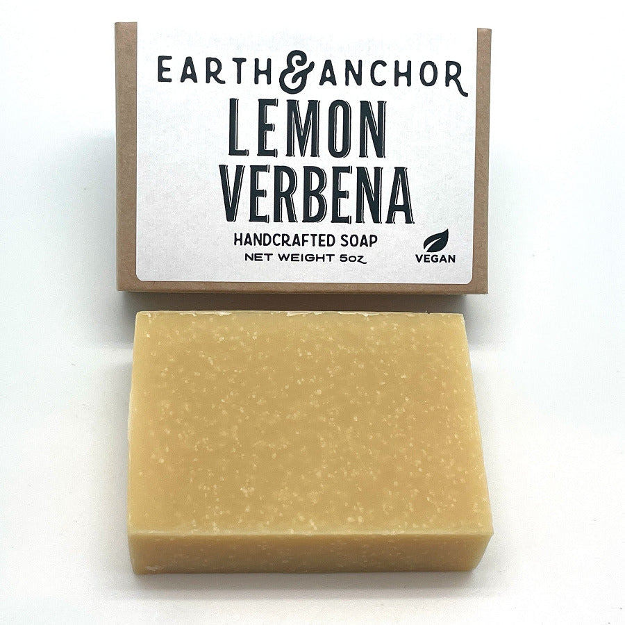 Earth & Anchor Lemon Verbena soap bar with packaging on a white background