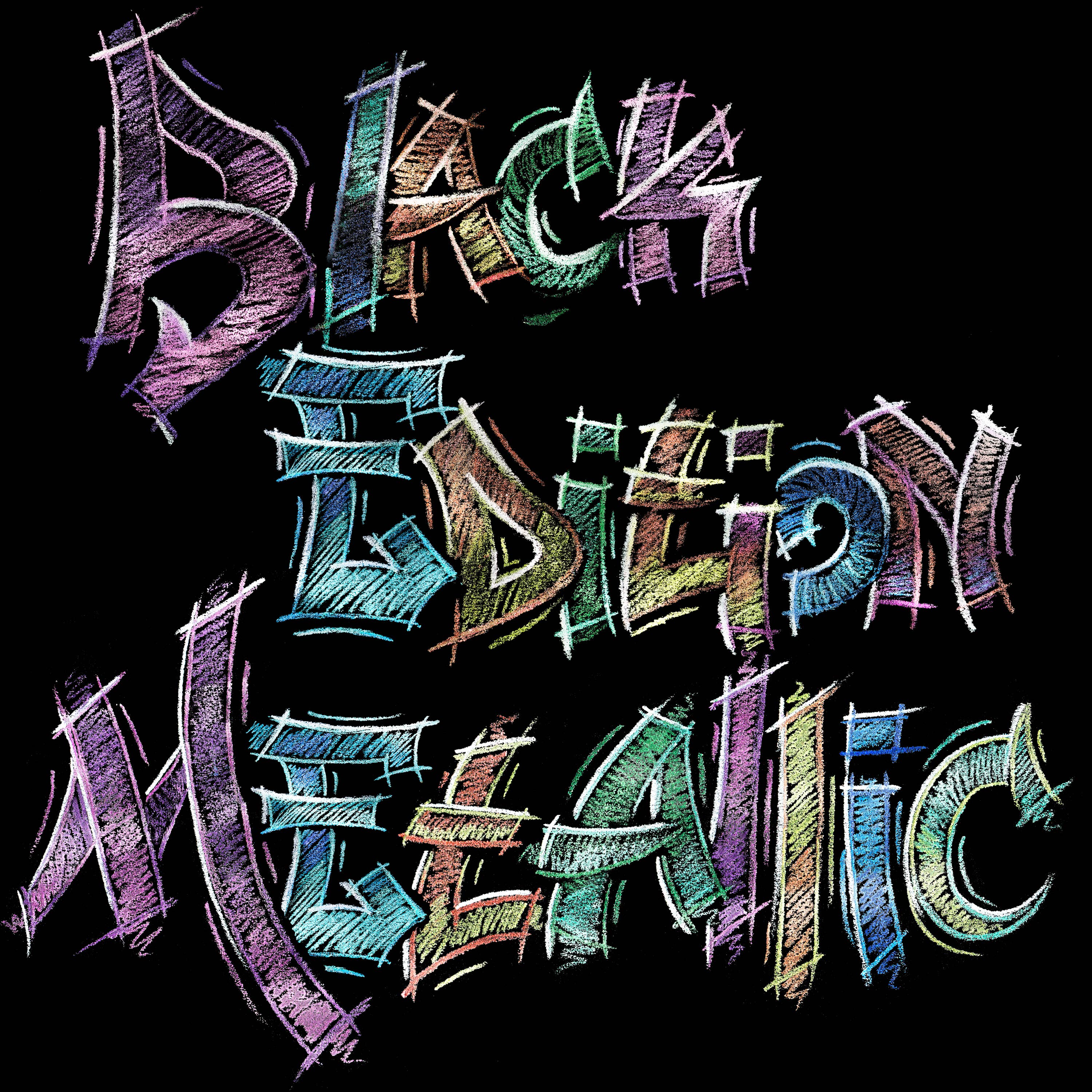 Colorful text art on a black background