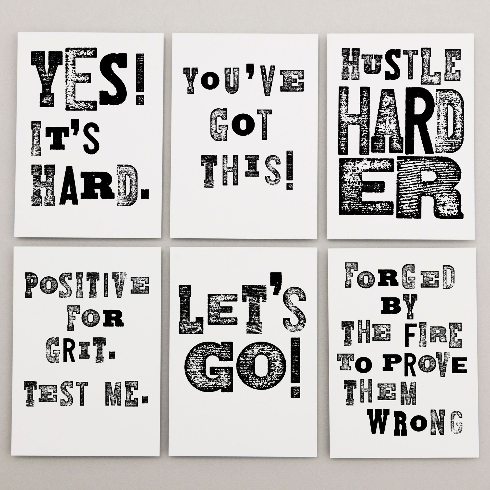 Stationery set of 6 motivational notecards with inspirational phrases that will appeal to fitness enthusiasts and followers of the 75Hard program, crossfit, rucking lifestyle.