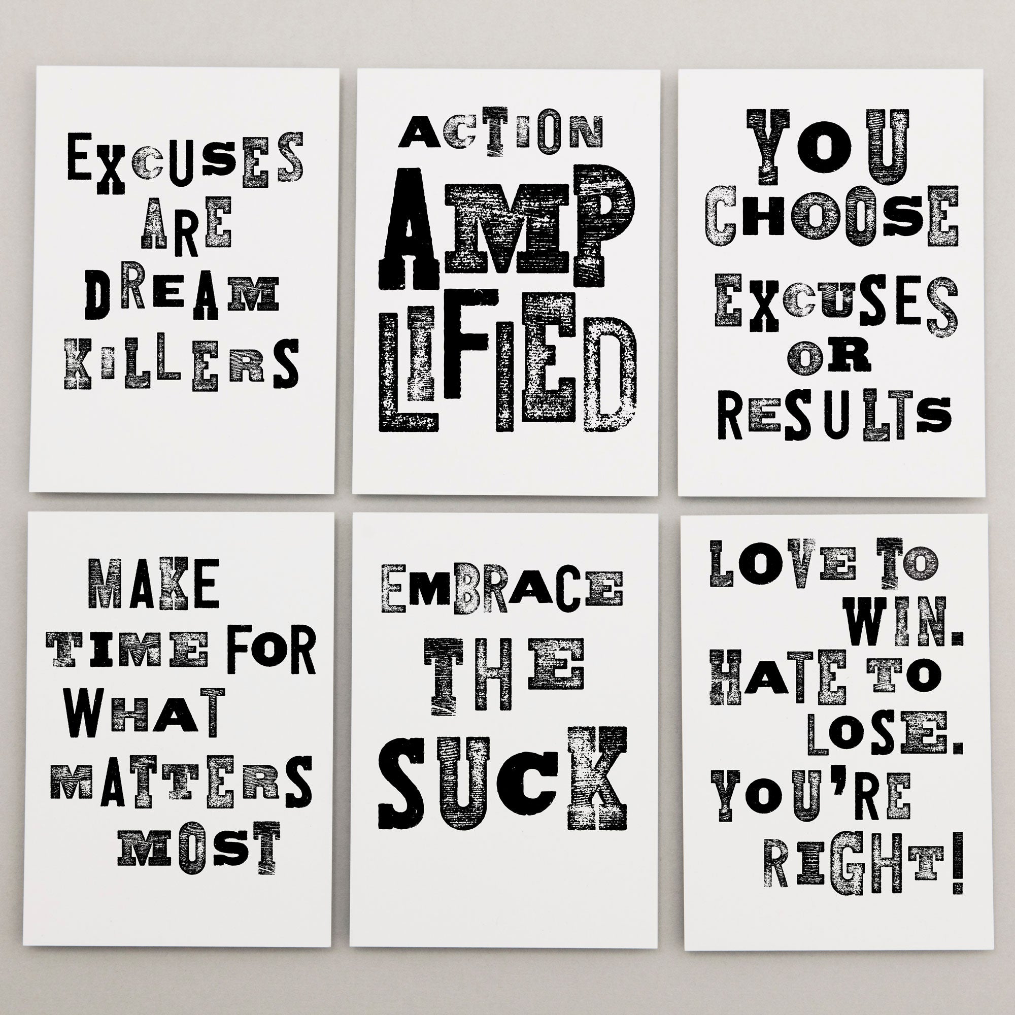 Stationery set of 6 motivational notecards with inspirational phrases that will appeal to fitness enthusiasts and followers of the 75Hard program, crossfit, rucking lifestyle.