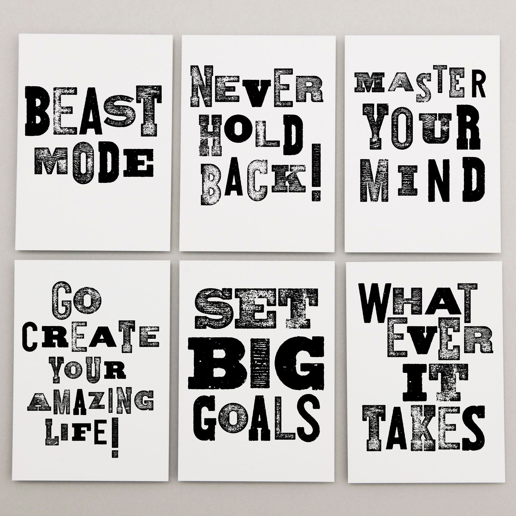 Stationery set of 6 motivational notecards with inspirational phrases that will appeal to fitness enthusiasts and followers of the 75Hard program, crossfit, rucking lifestyle.