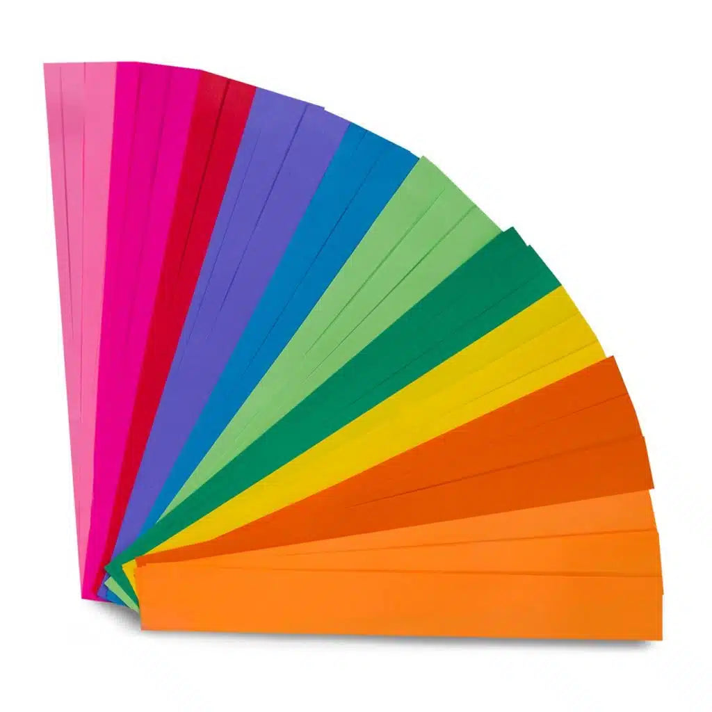Colorful paper strips to make paper chains on a white background
