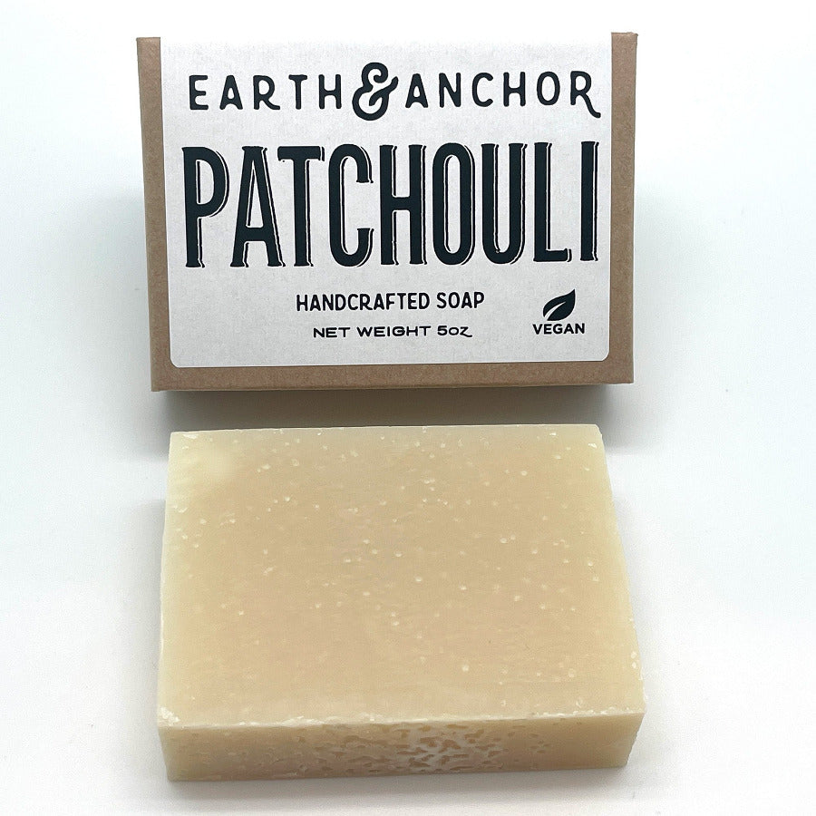 Earth & Anchor Patchouli handcrafted soap on a white background