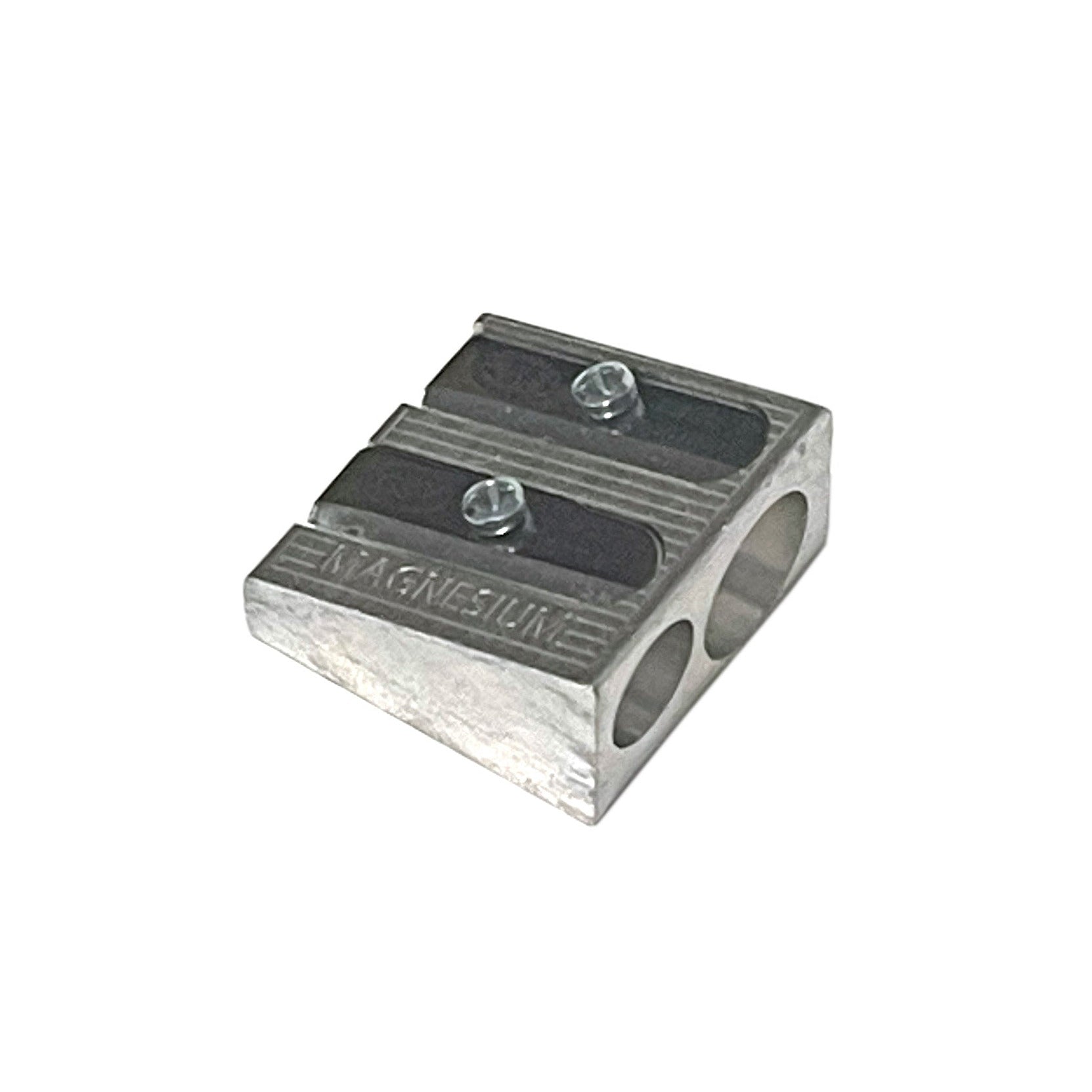 Metal pencil sharpener on a white background