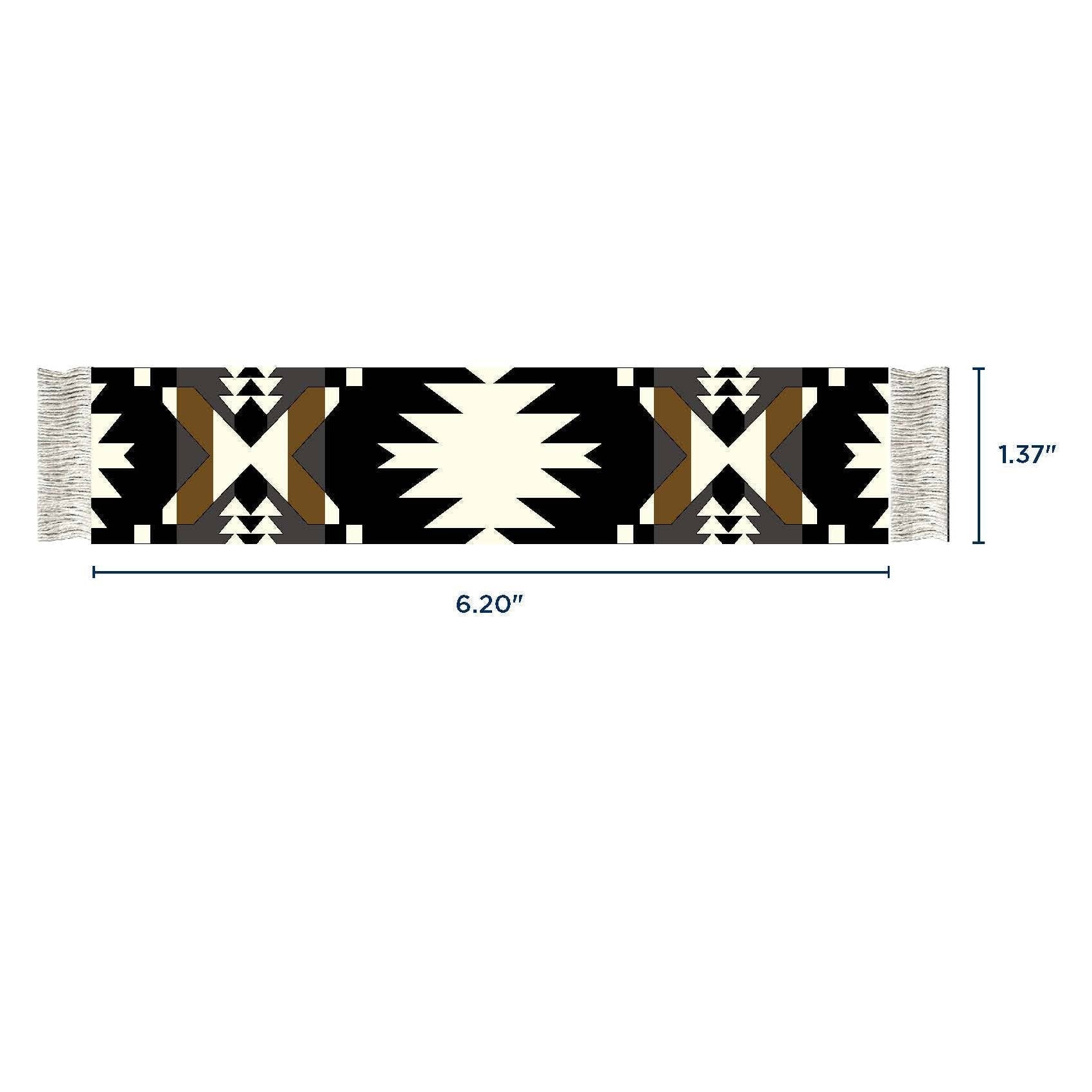 Patterned Pendleton Blanket Bookmark with measurements on a white background