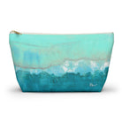 Coastal aesthetic beach life zipper pouch with a gradient of ocean blue to white at the bottom by artist Kate Hargrave