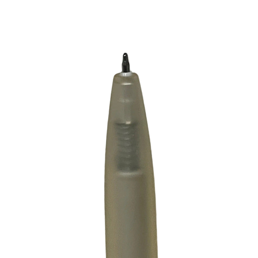 Close up of the fine tip of a gel pen on a white background