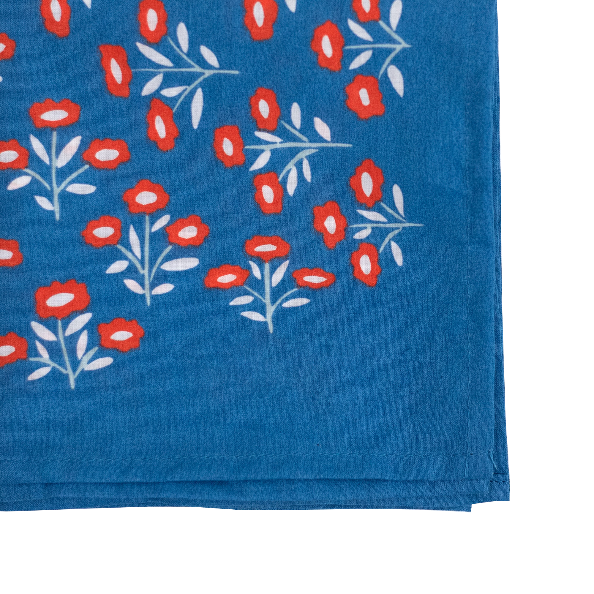 Cotton Bandana with Blue fabric with red floral pattern