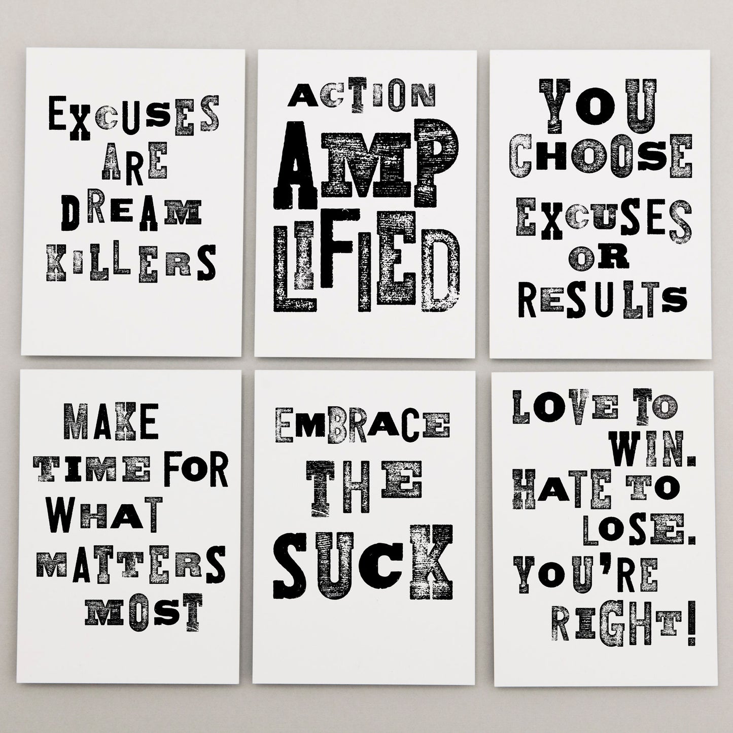 Stationery set of 6 motivational notecards with inspirational phrases that will appeal to fitness enthusiasts and followers of the 75Hard program, crossfit, rucking lifestyle.