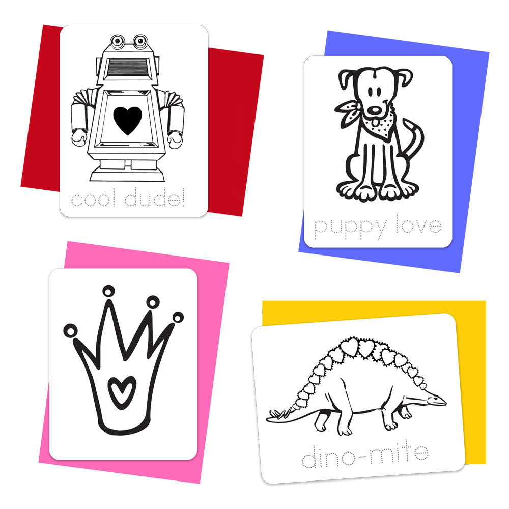 Cute Valentine's Day coloring postcards for kids to color