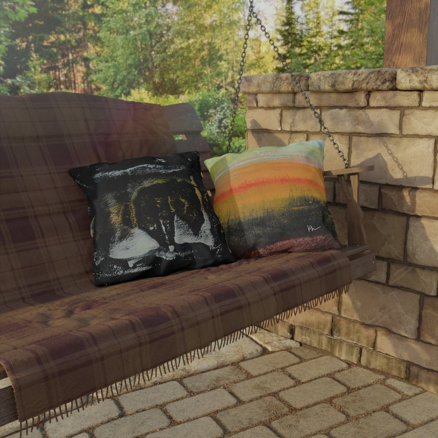 Outdoor Pillows Bison Sunset Plains