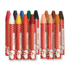 set of colorful triangle shape beeswax crayons on a white background
