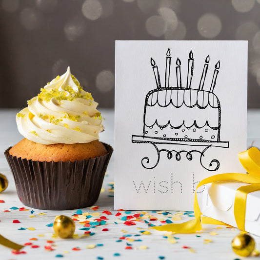 Birthday cards for kids to color and trace the letters to make their own greeting cards.