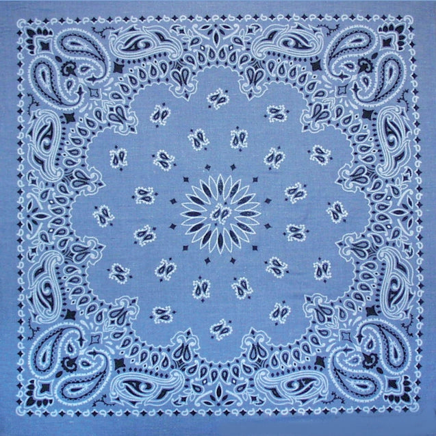 Classic 100% Cotton paisley pattern bandana in chambray blue color Made in USA 