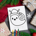 Cute Kawaii stationery cards for kids to color with adorable Christmas snails