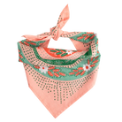 Decorative bandana with floral and polka dot snake patterns on a white background