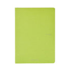 A5 size green notebook by Fabriano made in Italy on a white background