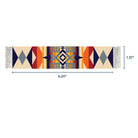 Woven Pendleton Bookmark with geometric pattern and measurements on a white background