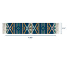 Woven Pendleton bookmark with geometric pattern and measurements on a white background
