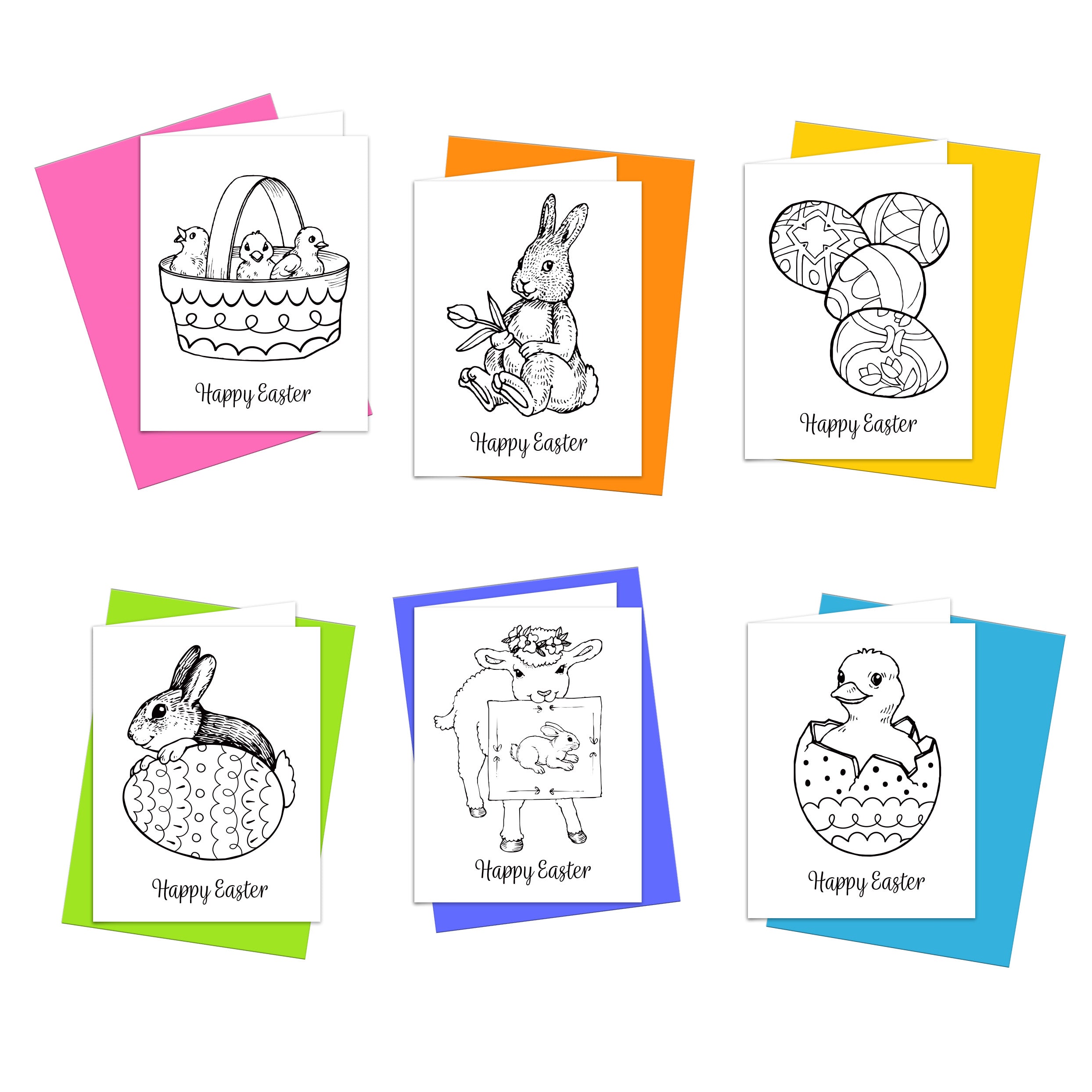 Happy Easter Cards for Kids and Adults to Color