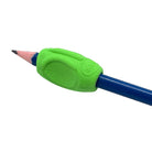 a green grip on a blue pencil on a white background