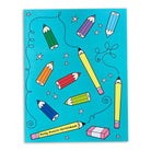 Colorful pencil illustrations on a blue background with 'Perky Pencil Sketchbook' text.