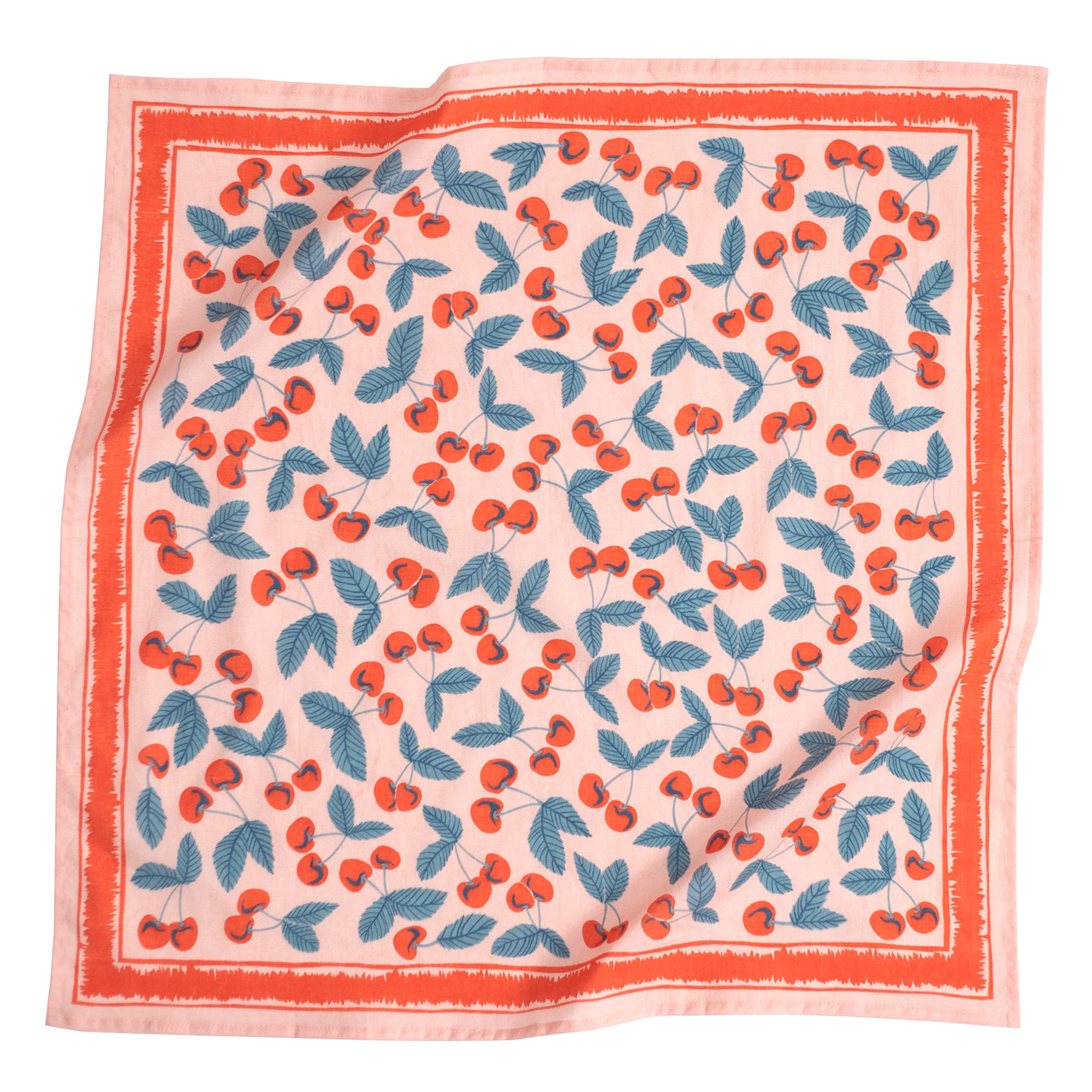 Square cotton bandana with cherry pattern on a white background
