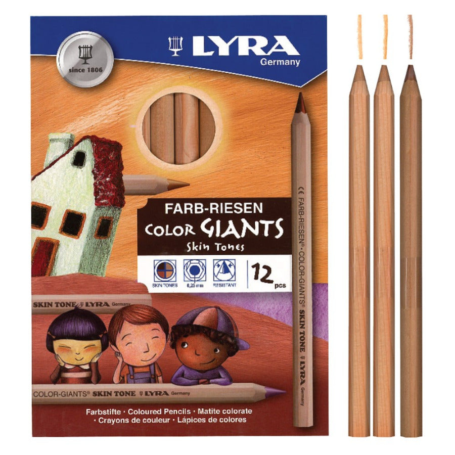 Lyra Germany Color Giants Skin Tones colored pencils, showing the retail box, one pencil in front, and three loose pencils on a white background.