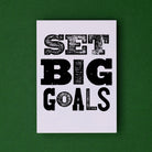 Stationery set of 6 motivational notecards with inspirational phrases that will appeal to fitness enthusiasts and followers of the 75Hard program, crossfit, rucking lifestyle. This card says, "Set big goals"