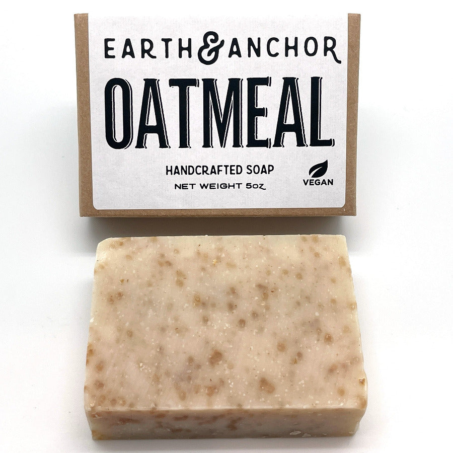 Earth & Anchor oatmeal soap bar with packaging on a white background
