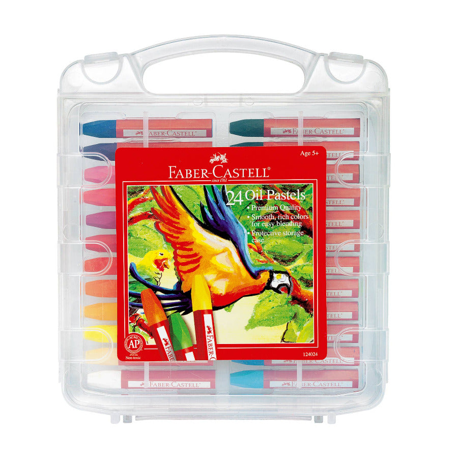 Faber-Castell oil pastels set with a clear plastic case on a white background