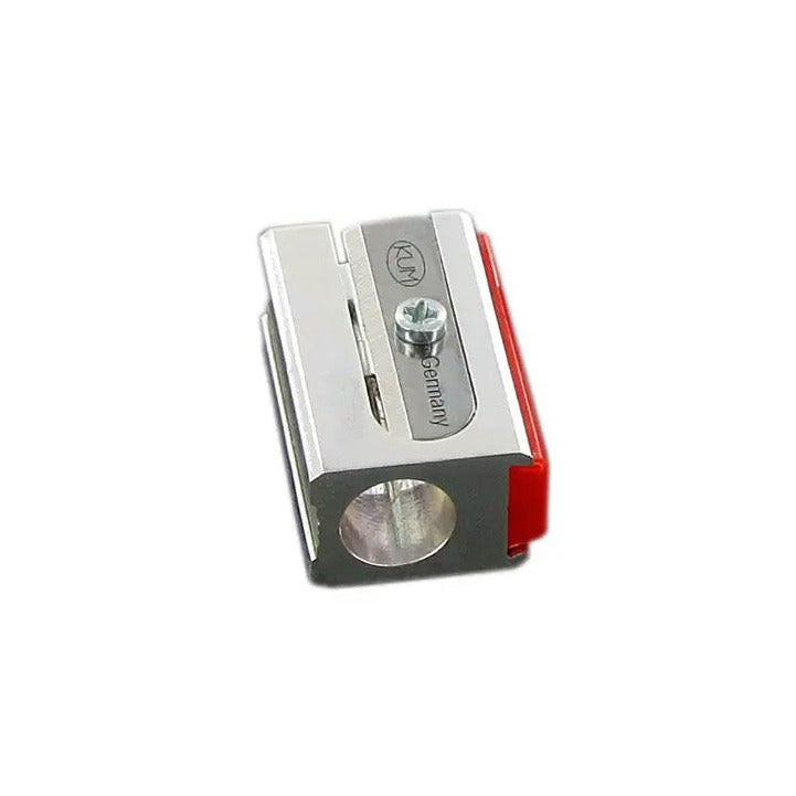 Small rectangular pencil sharpener on a white background