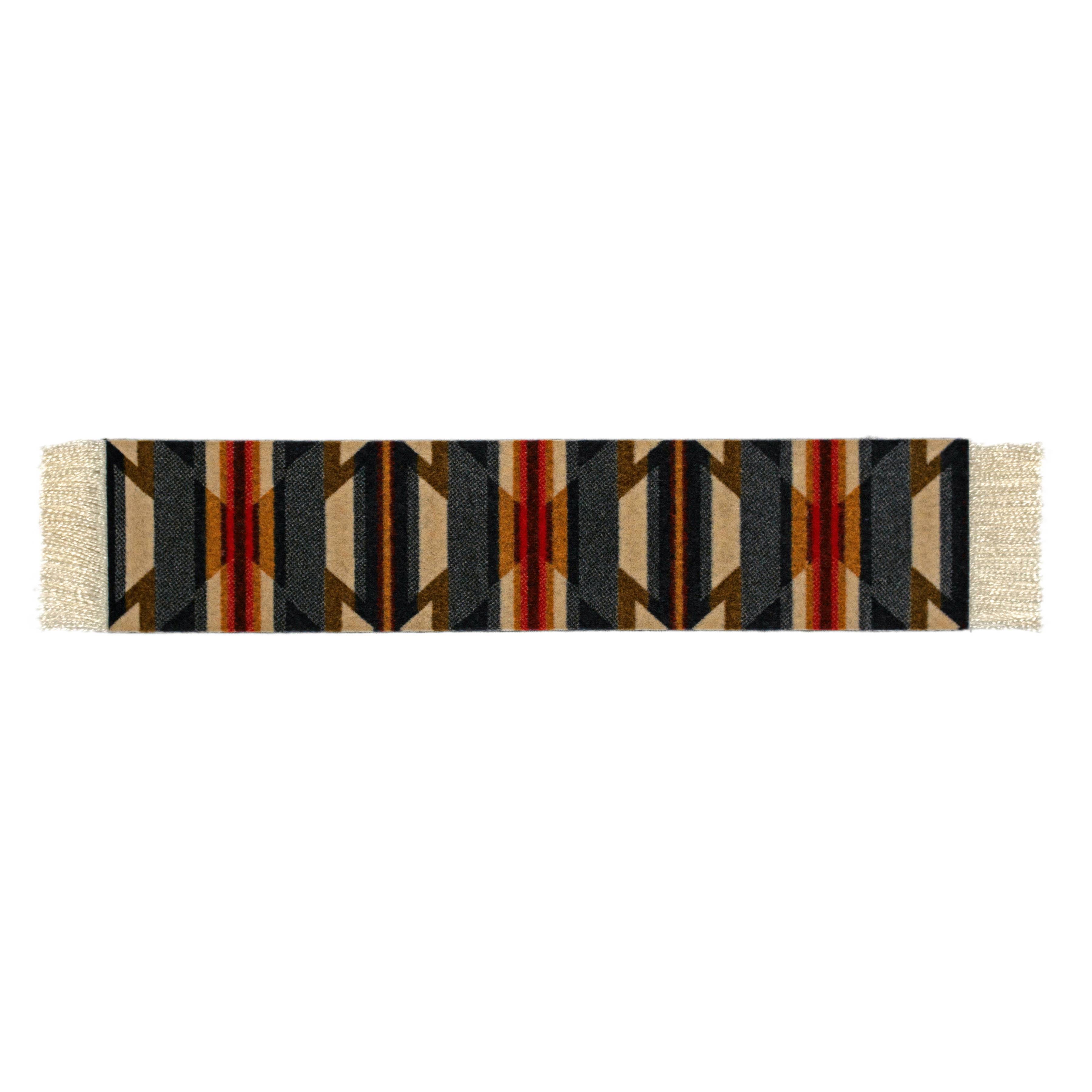 Rectangular woven Pendleton blanket bookmark with geometric pattern on a white background
