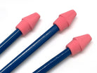 three pencils with pink eraser caps on a white background