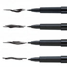 Four Pitt Artist Pens with nibs displayed on a white background