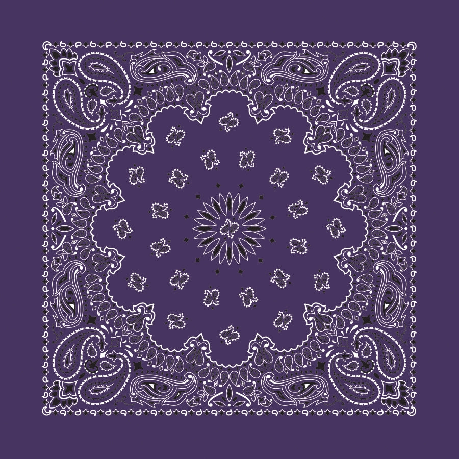 Classic 100% Cotton paisley pattern bandana in plum purple color Made in USA 