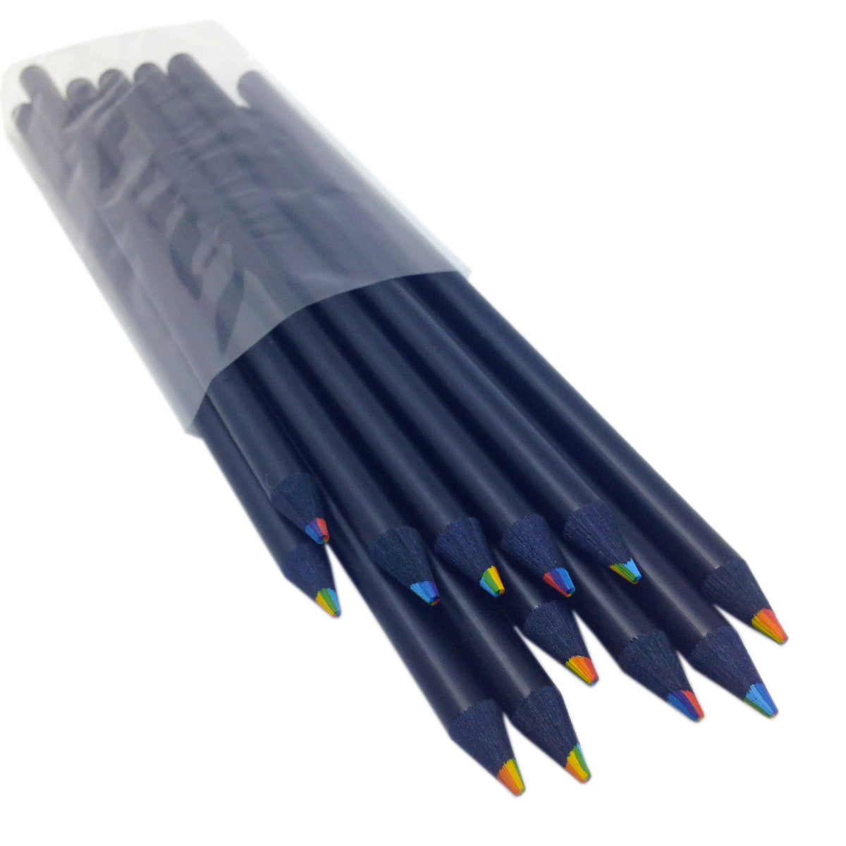 Rainbow pencils with black wood in a cello bag