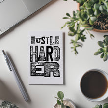Load image into Gallery viewer, Stationery set of 6 motivational notecards with inspirational phrases that will appeal to fitness enthusiasts and followers of the 75Hard program, crossfit, rucking lifestyle. This card says, &quot;Hustle harder&quot;
