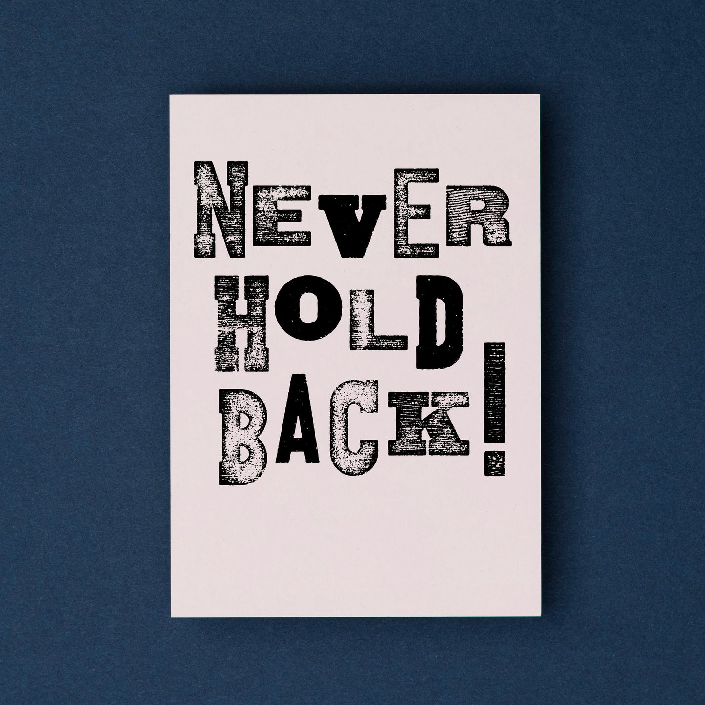 Stationery set of 6 motivational notecards with inspirational phrases that will appeal to fitness enthusiasts and followers of the 75Hard program, crossfit, rucking lifestyle. This card says, "Never hold back!"