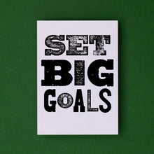 Load image into Gallery viewer, Stationery set of 6 motivational notecards with inspirational phrases that will appeal to fitness enthusiasts and followers of the 75Hard program, crossfit, rucking lifestyle. This cards says, &quot;Set big goals.&quot;
