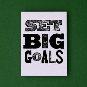Stationery set of 6 motivational notecards with inspirational phrases that will appeal to fitness enthusiasts and followers of the 75Hard program, crossfit, rucking lifestyle. This cards says, "Set big goals."